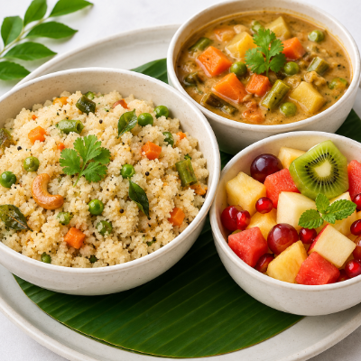 Samba Rava Upma + Veg Curry
